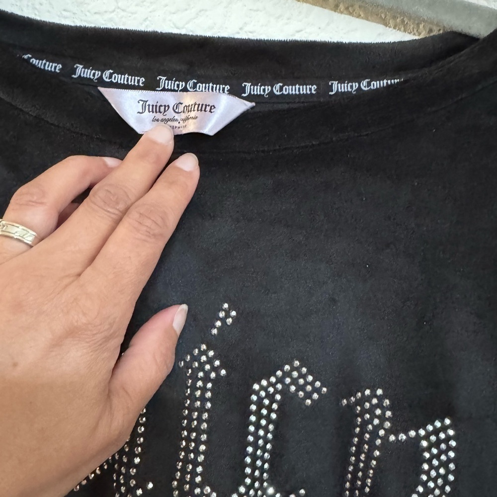 Juicy Couture Women’s Black Velour Crewneck Sleep/Lounge Wear Sweatshirt XL NWT - Picture 3 of 7